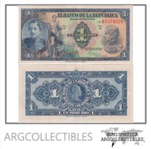 Colombia Billete 1 Peso Oro 1947 P-380e AU