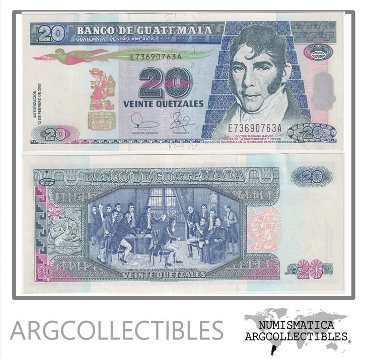 Guatemala Billete 20 Quetzales 2003 P-108 AU