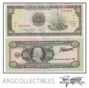 El Salvador Billete 100 Colones 1988 P-137b VF+ (Serie X)