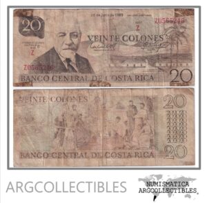 Costa Rica Billete 20 Colones 1983 P-252a VG (Reposicion Z)