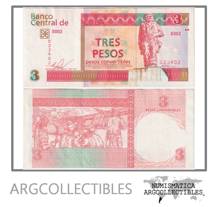 Cuba Billete 3 Pesos 2016 P-FX-47 XF+ (CUC)