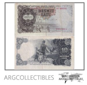 Letonia Billete 10 Latu 1938 P-29b VF+