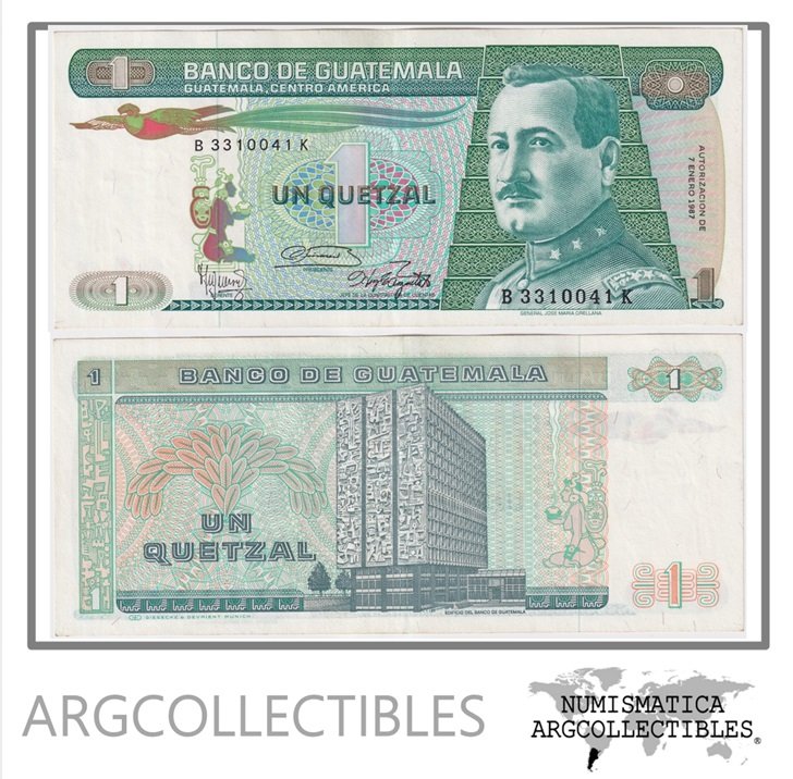 Guatemala Billete 1 Quetzal 1987 P-66/143 AU (Serie BK)