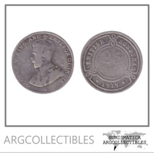 Honduras Britanica Moneda 25 Centavos 1919 Rey Jorge V Plata 925 KM-17 F