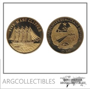 Laos Moneda 10 Kip 1988 Barco Five Mast Clipper Laton KM-101 Proof