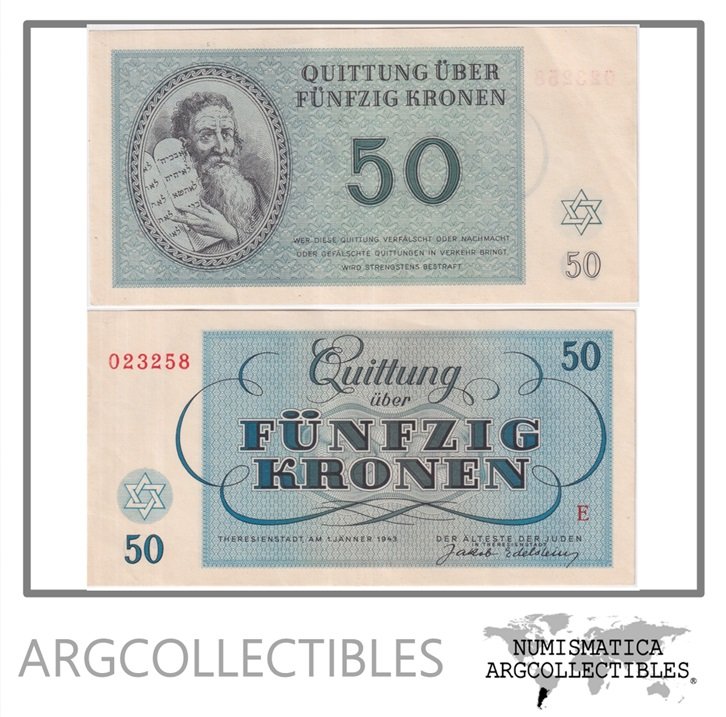 Republica Checa Billete 50 Kronen 1943 Guetto Theresienstadt AU