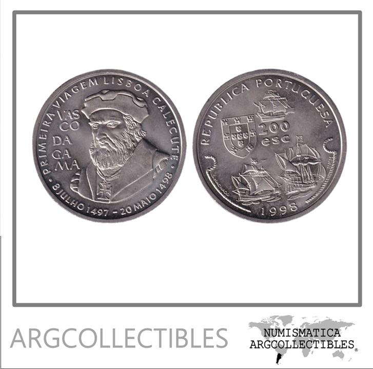 Portugal Moneda 200 Escudos 1998 Niquel KM-709 Vasco da Gama UNC