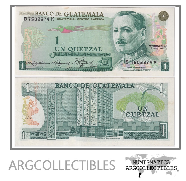 Guatemala Billete 1 Quetzal 1977 P-59c/ANG-90 AU (Serie BK)