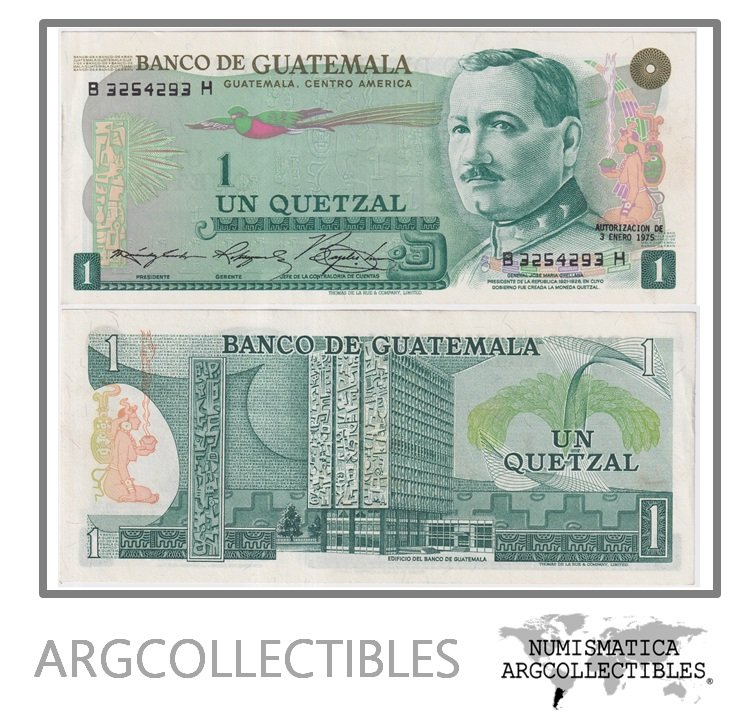 Guatemala Billete 1 Quetzal 1975 P-59b/ANG-86 AU (Serie BH)