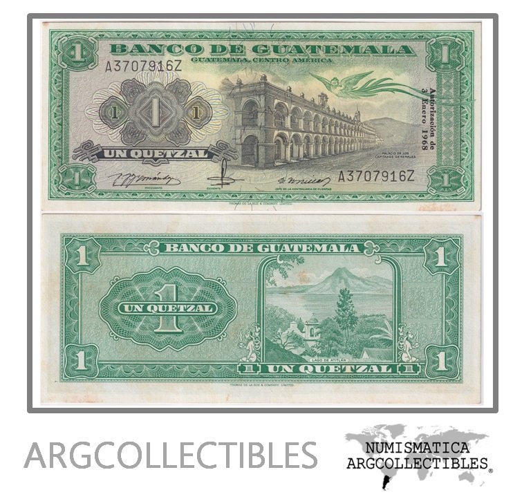 Guatemala Billete 1 Quetzal 1968 P-52e/ANG-67 AU (Serie AZ)