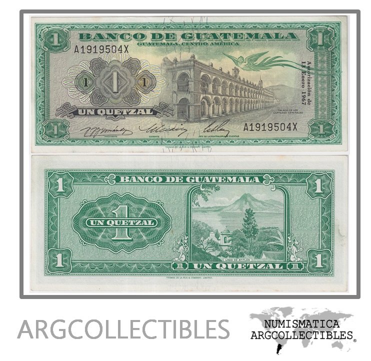 Guatemala Billete 1 Quetzal 1967 P-52d/ANG-62 AU (Serie AX)
