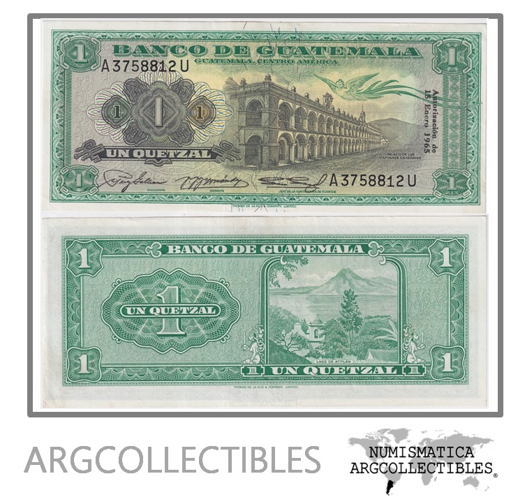Guatemala Billete 1 Quetzal 1966 P-52b/ANG-57 AU (Serie AU)