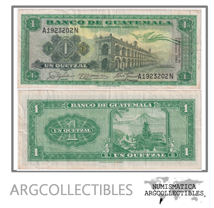 Guatemala Billete 1 Quetzal 1961 P-43c/ANG-46 VF+ (Serie AN)