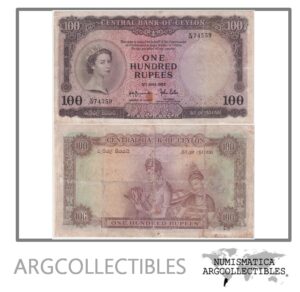 Ceylon Billete 100 Rupias 1952 P-53 F (Escrito)