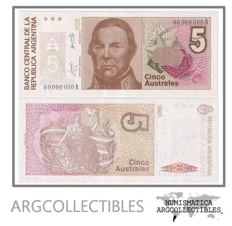 Argentina Billete 5 Australes 1985 P-324 UNC (Specimen) (Muestra)