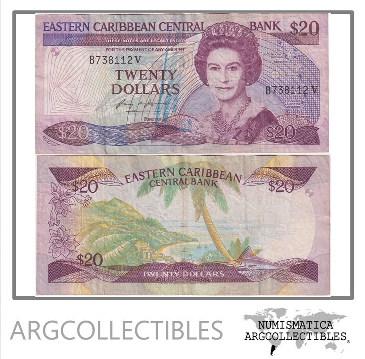 San Vicente Billete 20 Dolares 1988 P-24v VF+