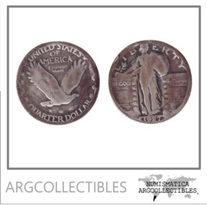 USA Moneda 1/4 Dolar 1927 Plata 900 Standing Liberty Quarter KM-145 F