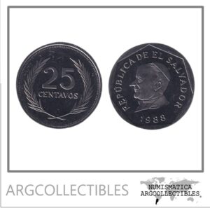 El Salvador Moneda 25 Centavos 1988 Niquel KM-157 Proof