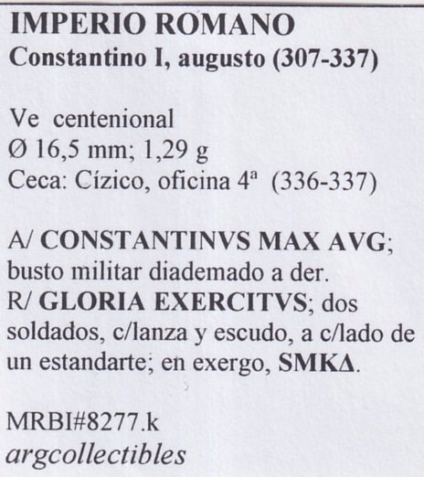 Imperio Romano Moneda VE Centenional 307 Constantino I, MRBI-8277.k - Imagen 2