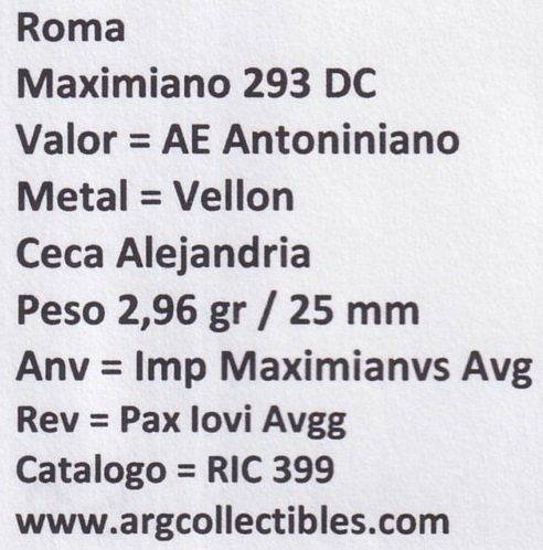 Roma Moneda AE Antoniniano 293 DC Maximiano, RIC-399 - Imagen 2