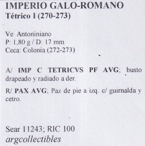 Imperio Galo-Romano Moneda VE Antoniniano 270 Tetrico I,Sear-11243,RIC-100 - Imagen 2