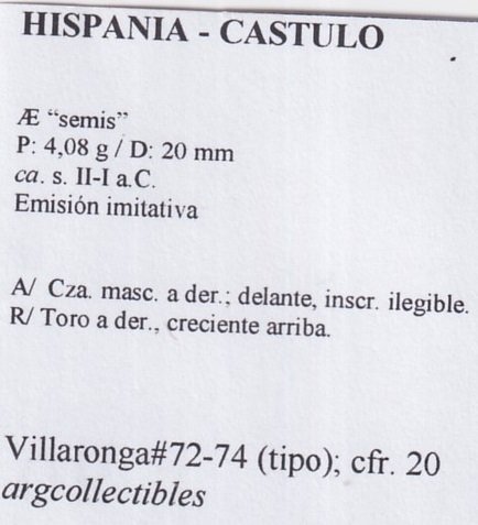 Hispania - Castulo Moneda AE Semis II-I a.C. Villaronga-72-74 (tipo),cfr.20 - Imagen 2