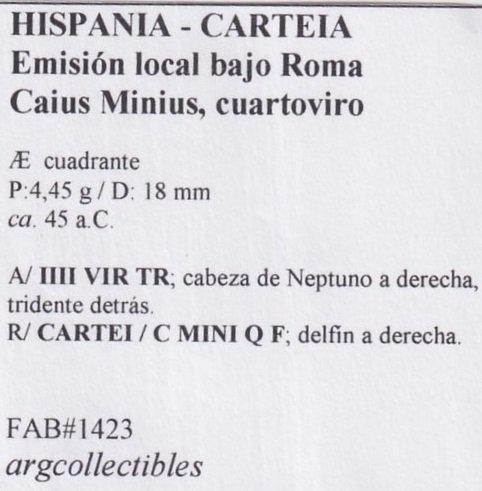 Hispania - Carteia Moneda AE Cuadrante 45 a.C. Cais Minius FAB-1423 - Imagen 2