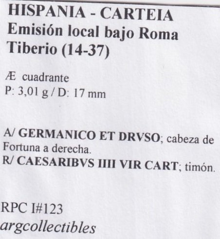 Hispania - Carteia Moneda AE Cuadrante 14-37 Tiberio RPC-I-123 - Imagen 2