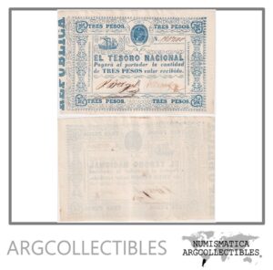 Paraguay Billete 3 Pesos 1865 P-23/MC-31 AU