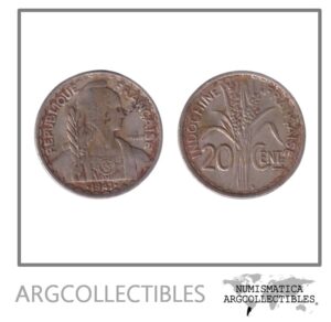 Indochina Moneda 20 Centimos 1941 Niquel KM-23a VF+