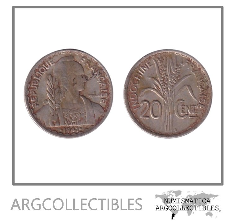 Indochina Moneda 20 Centimos 1941 Niquel KM-23a VF+