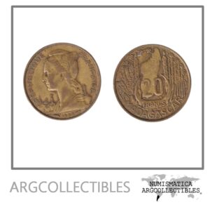 Madagascar Moneda 20 Francos 1953 Bronce KM-7 VF+