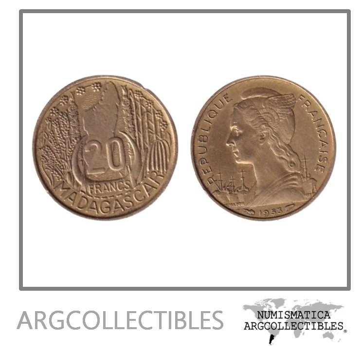 Madagascar Moneda 20 Francos 1953 Bronce KM-7 XF