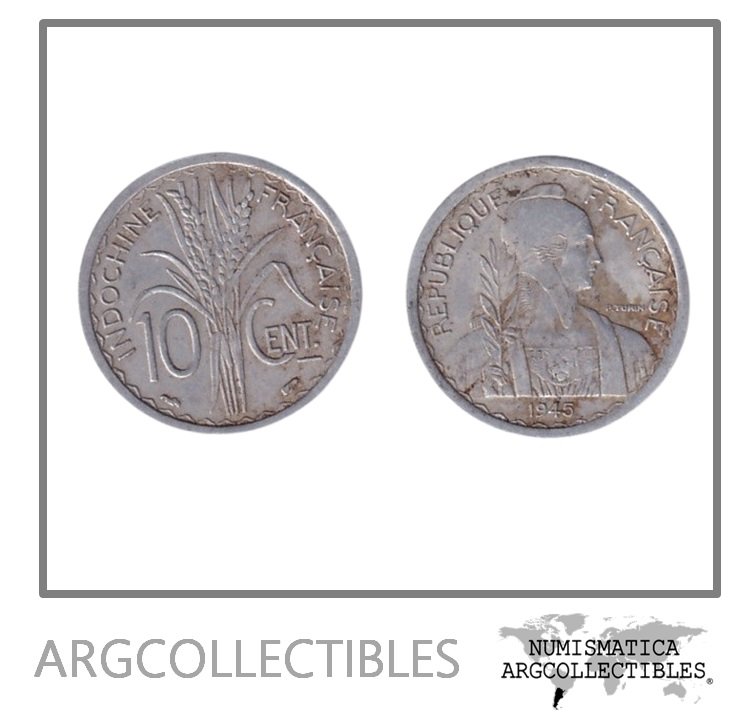 Indochina Moneda 10 Centimos 1945 Aluminio KM-28.1 VF