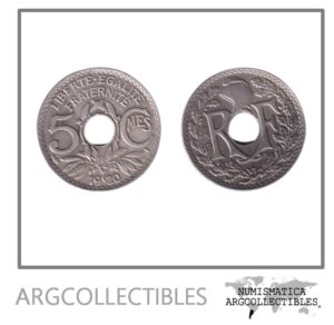 Francia Moneda 5 Centavos 1920 Niquel KM-595 VF+