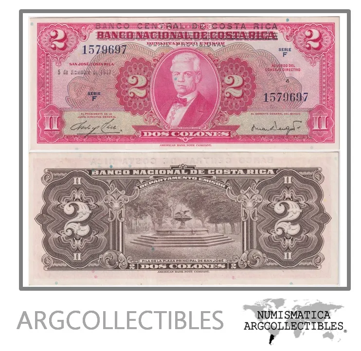 Costa Rica Billete 2 Colones 1967 P-235 UNC