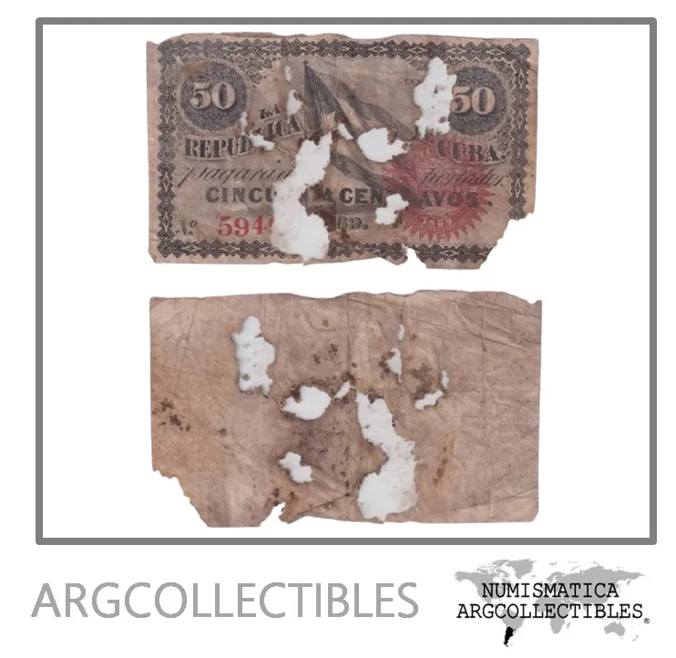Cuba Billete 50 Centavos 1869 P-54 Poor