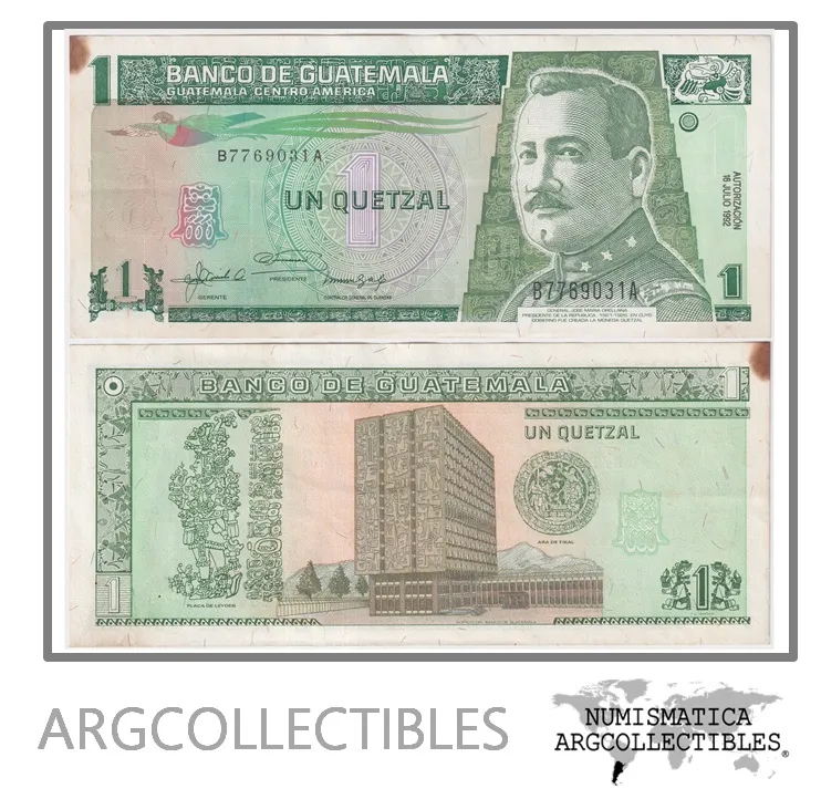 Guatemala Billete 1 Quetzal 1992 P-80/ANG-171 AU (Serie BA)