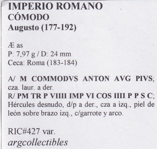 Imperio Romano Moneda AR AS 177 Comodo Augusto RIC#427 var. - Imagen 2