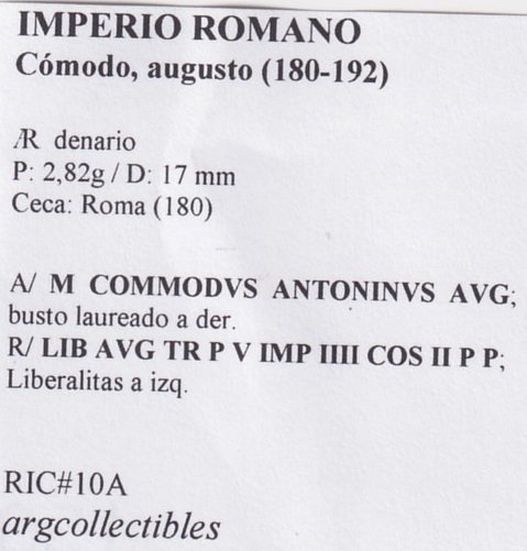Imperio Romano Moneda AR Denario 180 Comodo Augusto RIC#10A - Imagen 2