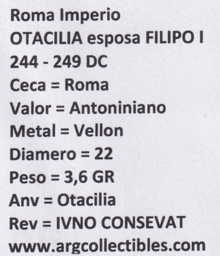 Roma Imperio Moneda Antoniniano 244 Otacilia Vellon - Imagen 2
