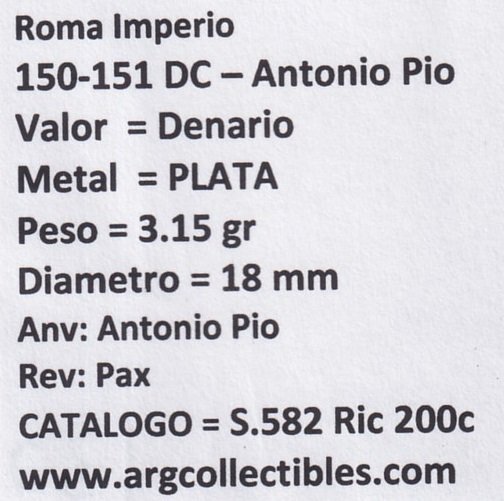 Roma Imperio Moneda Denario 150 DC -Antonio Pio S.582/RIC.200c - Imagen 2