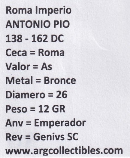 Roma Imperio Moneda AS 138 DC -Antonio Pio Bronce - Imagen 2