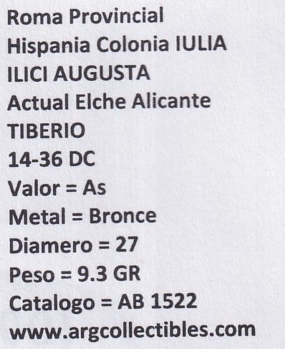 Roma Provincial Moneda AS 14-36 DC Tiberio Hispania Colonia Iulia AB-1522 - Imagen 2