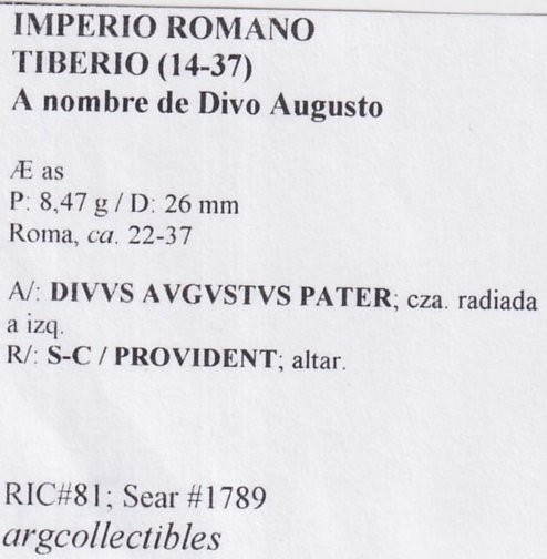 Imperio Romano Moneda AE AS 14-37 Tiberio RIC#81,Sear-1789 - Imagen 2