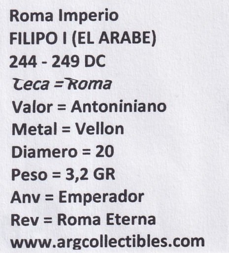 Roma Imperio Moneda Antoniniano 244 DC Filipo I Vellon - Imagen 2