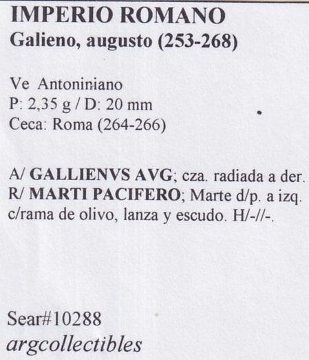 Imperio Romano Moneda VE Antoniniano 253-268 DC Galiano RIC-10288 - Imagen 2