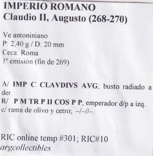 Imperio Romano Moneda VE Antoniniano 268 Claudio II RIC online temp-301,RIC-10 - Imagen 2
