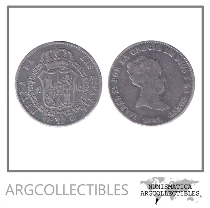 España Moneda 10 Reales 1841 CL Plata 903 Isabel II KM-585.1 F+