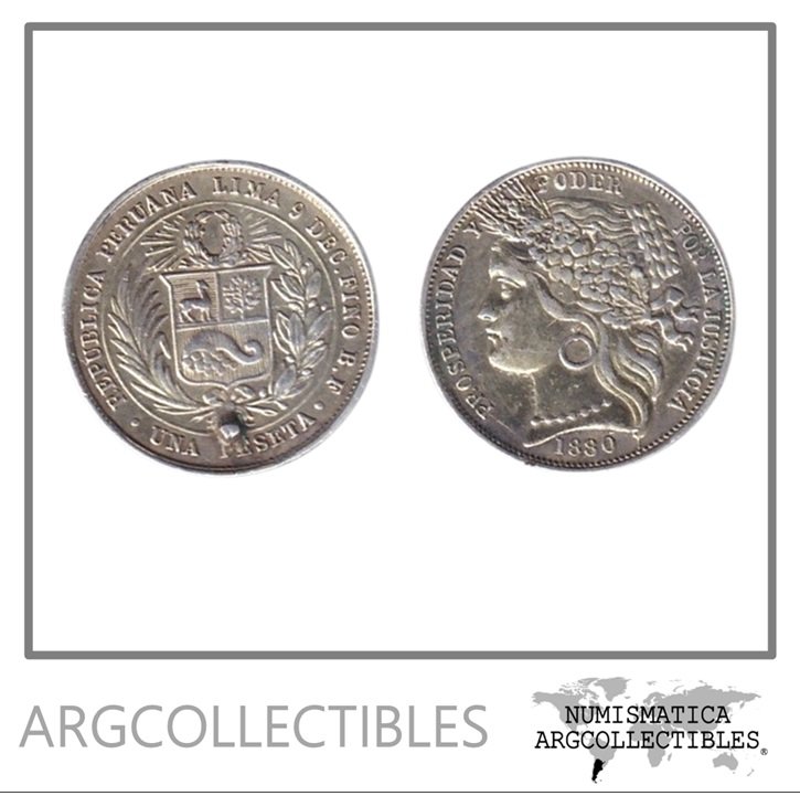 Peru Moneda 1 Peseta 1880 Plata 900 KM-200 VF (Dorada y Soldada)